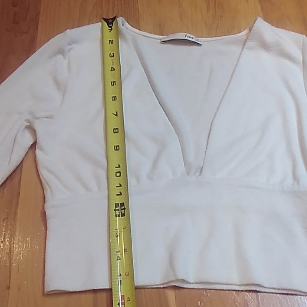 Wilfred Free Bridgette White Crop Top Plunge V Neck Long Sleeves - Picture 12 of 13